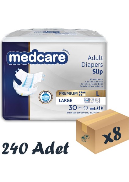 Premium Bel Bantlı Hasta Bezi 6 Damla L Beden 30'lu 8 Paket 240 Adet