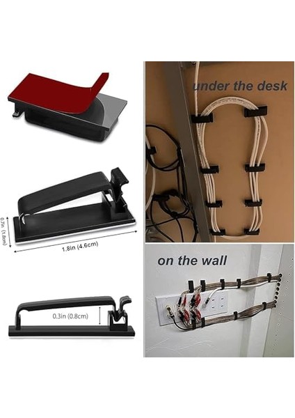 Home 4 Adet Kendinden Yapışkanlı Kablo Yönetim Klipsleri, Tel Klipler, Tv, Pc, Dizüstü, Ethernet Kablosu İçin Kablo Tutucu, Masaüstü ve Ev Ofis Kullanımı (Siyah)