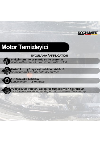 Motor Temizleme - Dış Yüzey Yağ Kir Sökücü Konsantre 1:10 5 Litre/kg modelleri