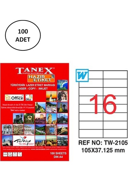 TW-2105 Lazer Etiket 105X37 mm 100 Lü