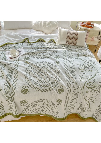 1 Parça Jakarlı Mercan Polar Battaniye 150*200CM Yeşil (Yurt Dışından)
