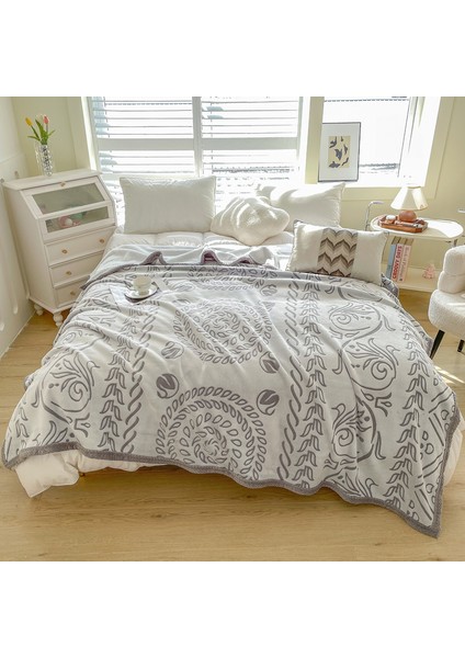 1 Parça Jakarlı Mercan Polar Battaniye 150*200CM Gri (Yurt Dışından)