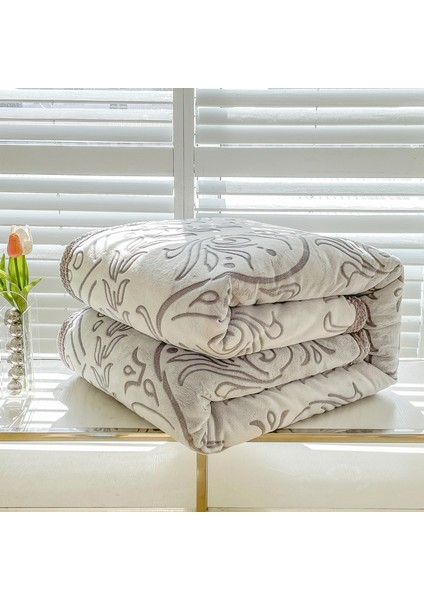 1 Parça Jakarlı Mercan Polar Battaniye 150*200CM Gri (Yurt Dışından)
