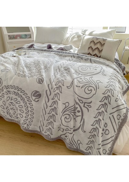 1 Parça Jakarlı Mercan Polar Battaniye 150*200CM Gri (Yurt Dışından)