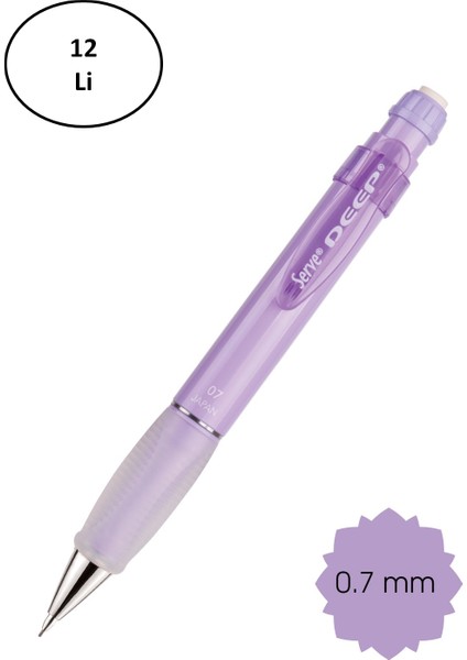 Deep 0.7mm Mekanik Kurşun Kalem Pastel Renk Sv-Deep 07 Lavanta 12'li