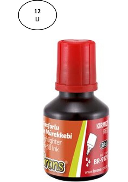 Fosforlu Kalem Mürekkebi 30 Cc. Kırmızı 12'li