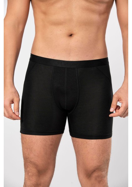Siyah Micro Modal Premium Erkek Uzun Boxer