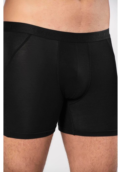 Siyah Micro Modal Premium Erkek Uzun Boxer