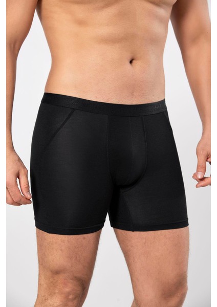 Siyah Micro Modal Premium Erkek Uzun Boxer