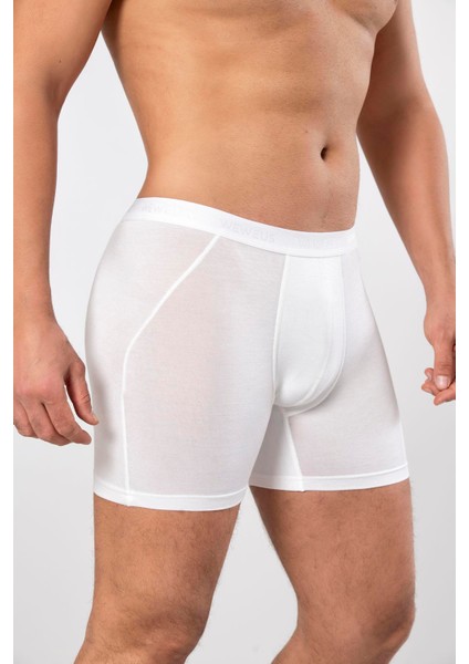 Beyaz Micro Modal Premium Erkek Uzun Boxer