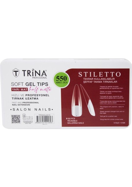 Soft Jel Takma Tırnak -Stilletto (Yarı Mat) 550' Li - 19