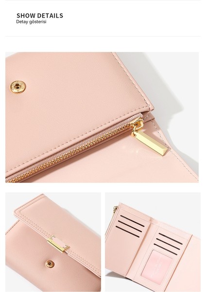 Basit Bayan Cüzdan Orta Uzunluk Düz Renk Üç Katlı El Çantası Uzun Kart Tutucu Kart Tutucu (Yurt Dışından) fırsatları
