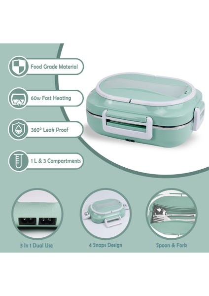Üç Bölmeli Hızlı Isıtma Elektrikli Öğle Yemeği Kutusu Plug-In Yalıtım Iki Bir Arada (Yurt Dışından) modelleri