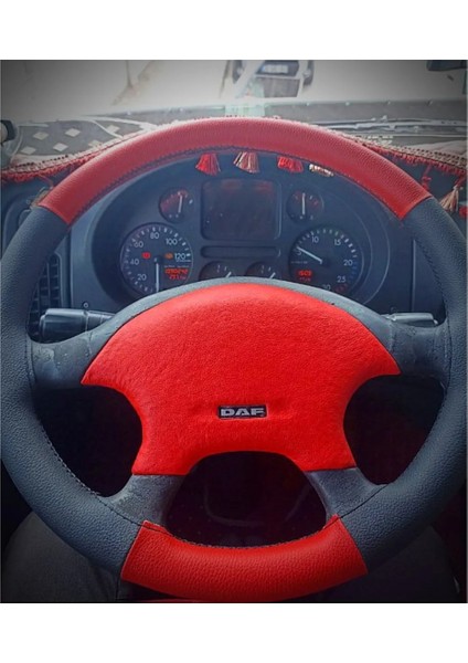 Dikişli Direksiyon Kılıfı Siyah/kırmızı Deri Siyah Dikişli Tır Kamyon Daf Için