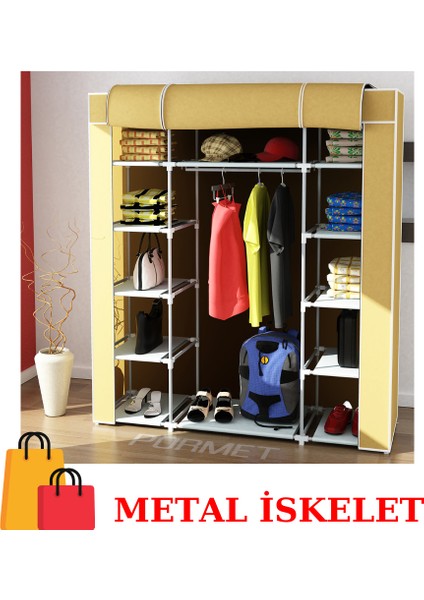 Metal Profil Çift Yandan Raflı Bez Dolap