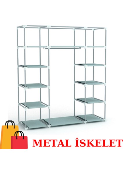 Metal Profil Çift Yandan Raflı Bez Dolap