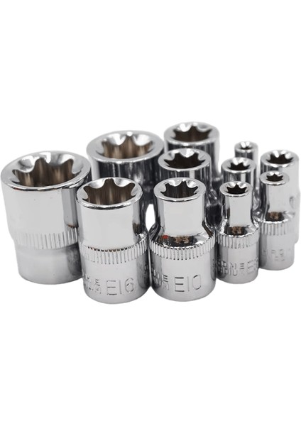 11 Adet Torx Yıldız Soket Seti 1/4 3/8 Inç Sürücü E Tipi Soketler E4 E5 E6 E7 E8 E10 E12 E14 E16 E18 E Onarım Araçları (Yurt Dışından)