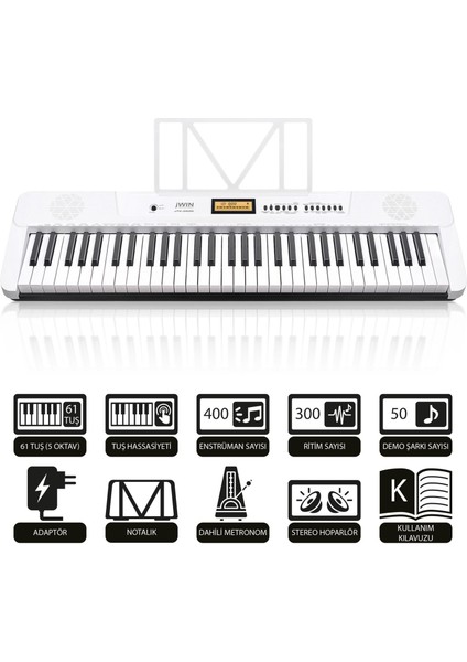 JTK-3600 61 Tuş Hassasiyetli 5 Oktav Org - Beyaz