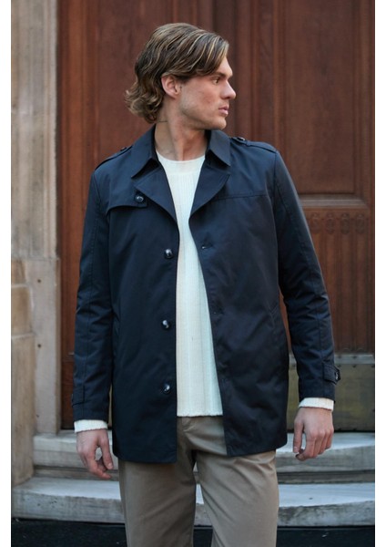 Erkek Fit Kalıp Lacivert Trençkot modelleri