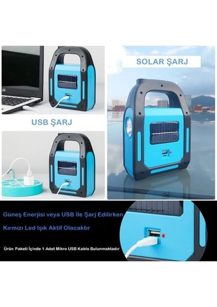 LED Solar Işıldak Fener Güneş Enerjili ve USB Şarj Kamp Lambası