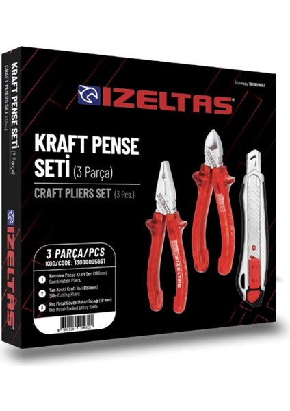 3'lü Kraft Pense Seti 3 Parça Kraft Pense 160MM Kraft Yan Keski 160MM Maket Bıçağı