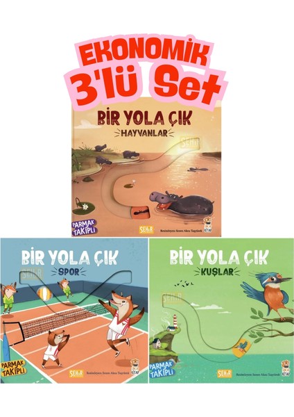 Bir Yola Çık Spor + Kuşlar + Hayvanlar Parmak Takipli Hareketli Okul Öncesi Kitap Ekonomik 3'lü Set