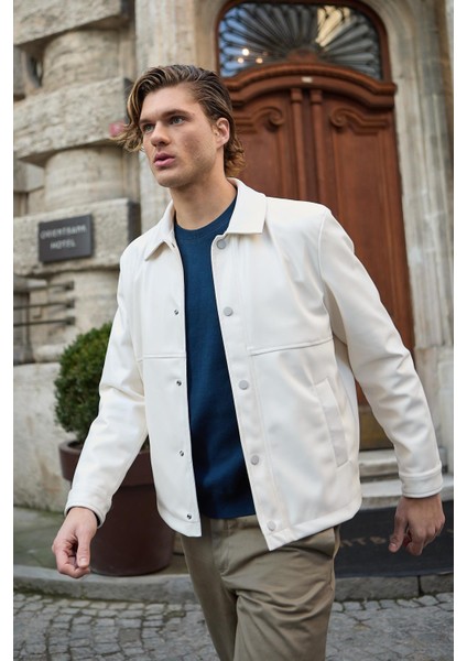 Erkek Gömlek Yaka Deri Taş Ceket modelleri