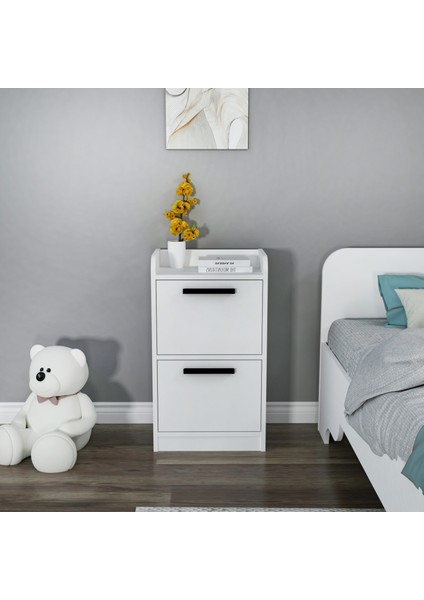 Luses 2 Çekmeceli Modern Tasarım Genç Odası Komodin, Beyaz - Luses