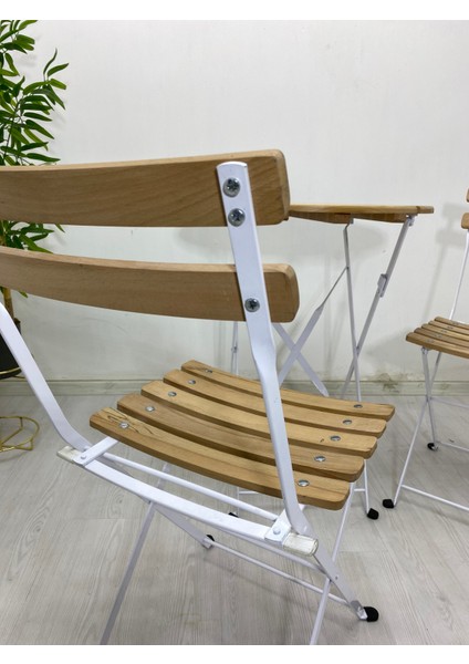 Katlanabilir Yuvarlak Masa ve Sandalye Metal Natural Ahşap Dolu Demirden(Bahçe-Otel-Cafe- modelleri