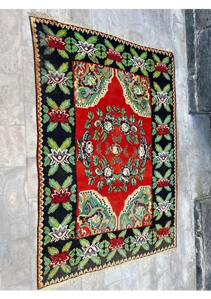 230X322 cm Türk Büyük Boy Halı, Harika Yeşil ve Kırmızı Renkli Çiçek Desenli Kilim, Büyük Salon ve Ofis Için El Dokuma Yün Halı fırsatları