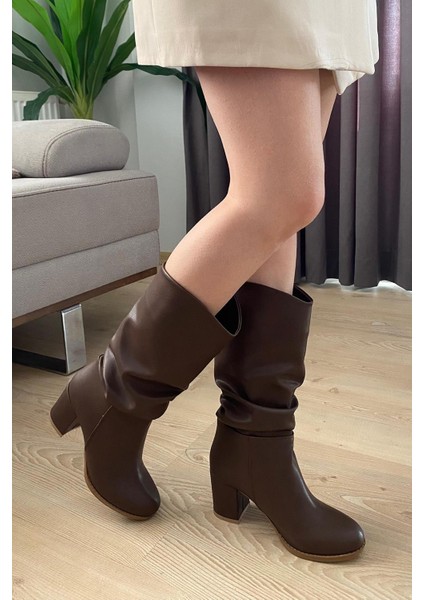 Kadın Azra Kahverengi Cilt Körüklü Çizme