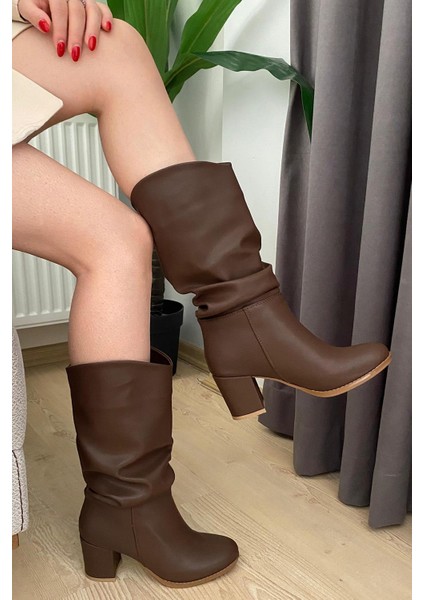 Kadın Azra Kahverengi Cilt Körüklü Çizme fiyatları