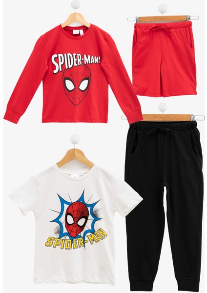 4'lü Spider-Man Baskılı Tshirt Şort Pantolon Kırmızı Takım