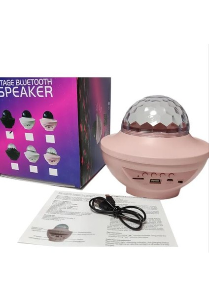 Dekoratif Efektli Şarjlı LED Projeksiyon Bluetoothlu Hoparlör Disko Gece Lambası