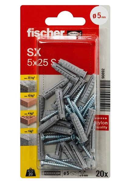 Fıscher SX5X25 Vidalı Dübel (20'li)