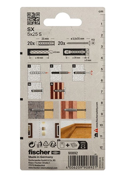 Fıscher SX5X25 Vidalı Dübel (20'li)