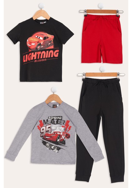 4'lü Mcqueen Baskılı Tshirt Şort Pantolon Siyah Takım
