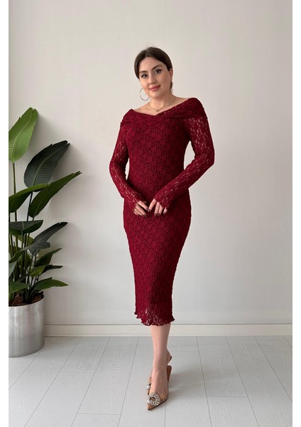 Dantel Elbise Bordo