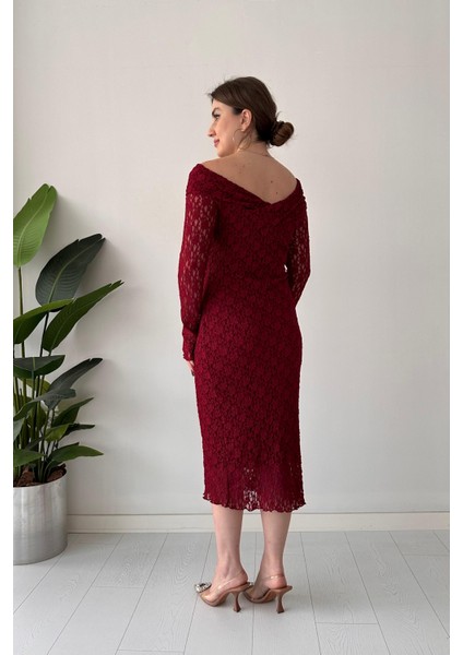 Dantel Elbise Bordo
