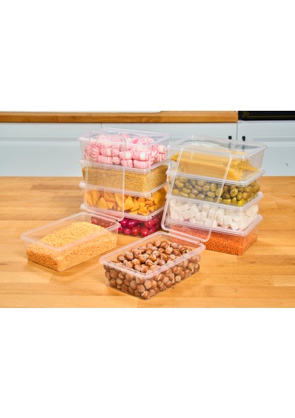 Plastik Saklama Kabı Kendinden Kapaklı 1 lt 19 x 13 x 6 cm 10 Adet