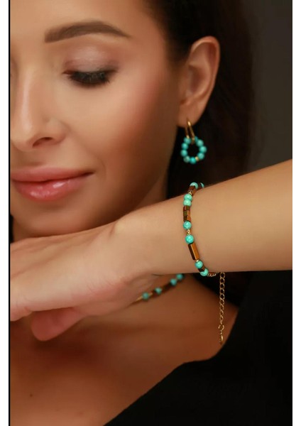 Turkuaz Glow Choker Kolye-Bileklik Set