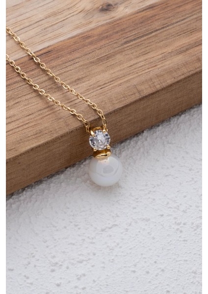 By Florya Jewelry Çelik İncili ve Taşlı Kolye Kararmaz İnci Kolye Zirkon Taşlı fiyatları