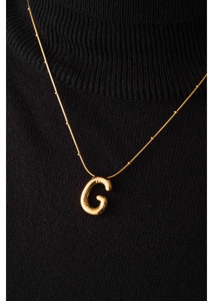 Çelik Harfli "g" Bubble Balon Kolye Balık Sırtı Toplu Zincir Gharfi 45 cm