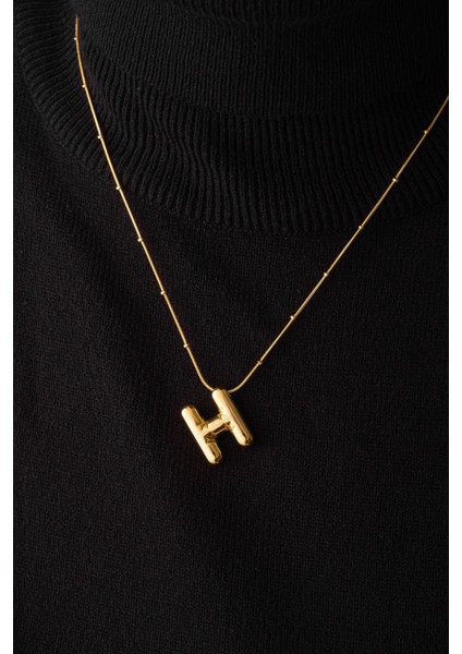 By Florya Jewelry Çelik Harfli "h" Bubble Balon Kolye Balık Sırtı Toplu Zincir H Harfi 45 cm modelleri