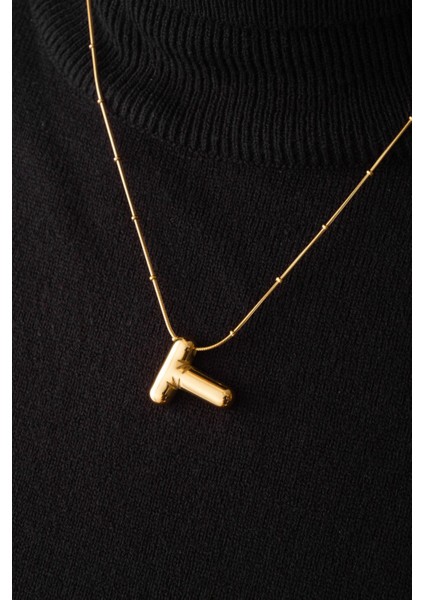 By Florya Jewelry Çelik Harfli "t" Bubble Balon Kolye Balık Sırtı Toplu Zincir T Harfi 45 cm modelleri