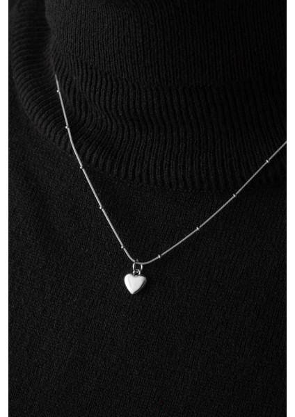 By Florya Jewelry Çelik Kalp Kolye Oval Kenarlı İnce Toplu Balık Sırtı Zincirli Kararmaz 45 cm