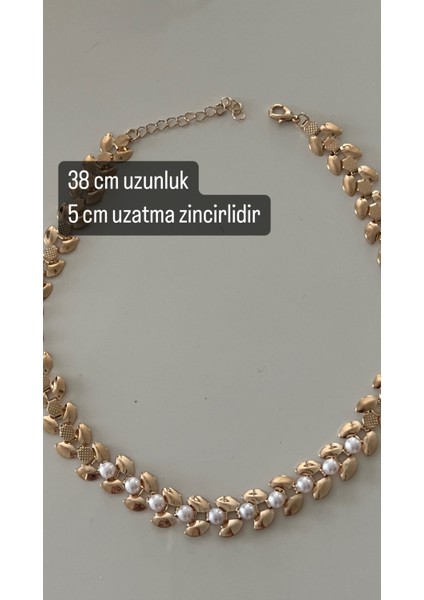 Altın Kaplamalı Pirinç Model Inci Choker Kolye