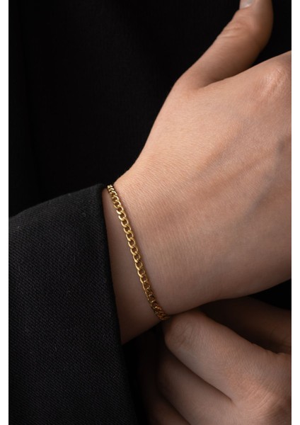 By Florya Jewelry Çelik İnce Gurmet Zincir Bileklik Kararmaz 3 mm Unisex