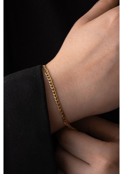 By Florya Jewelry Çelik İnce Gurmet Zincir Bileklik Kararmaz 3 mm Unisex indirimleri