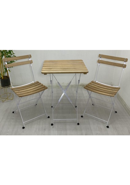 Katlanabilir Kare Masa ve Sandalye Metal Natural Ahşap Dolu Demirden(Bahçe-Otel-Cafe-Balkon) modelleri